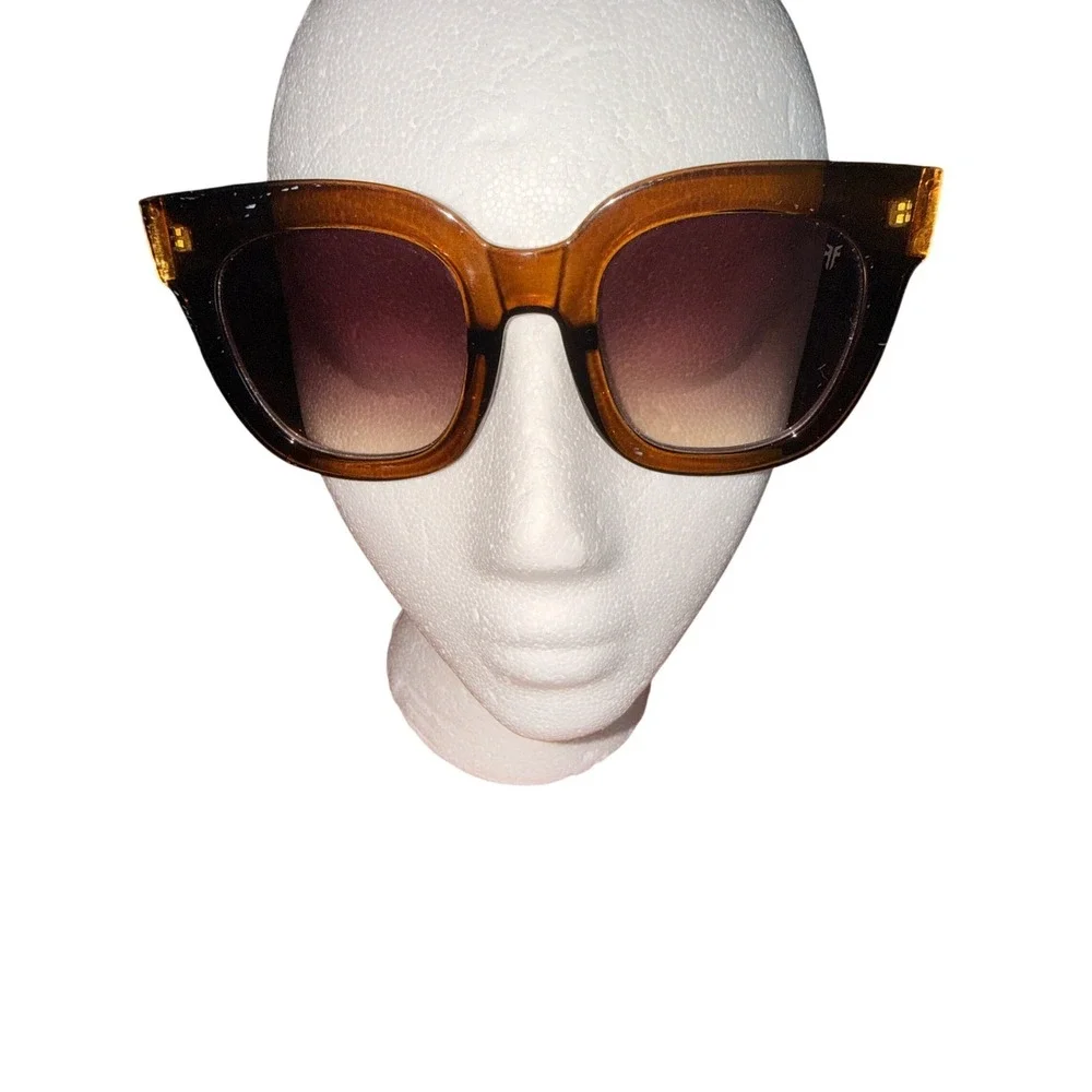 Boho Festival Beach Frye‎ Oversize Sunglasses Amber Brown Square Cat Eye